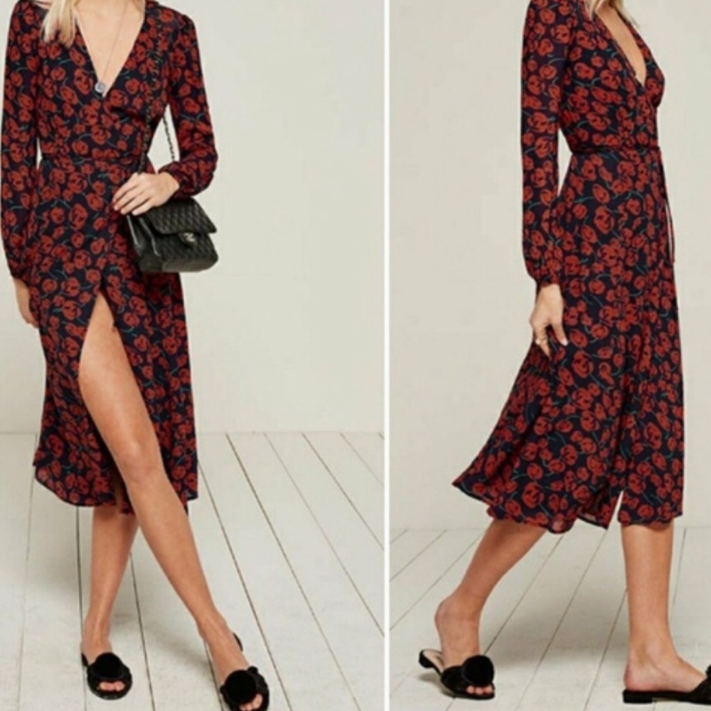 Reformation Chelsea Rose print wrap dress